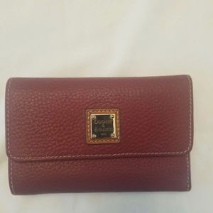 Dooney & Bourke Pebbled Leather Burgandy Dark Red Gold Foldover Designer Wallet